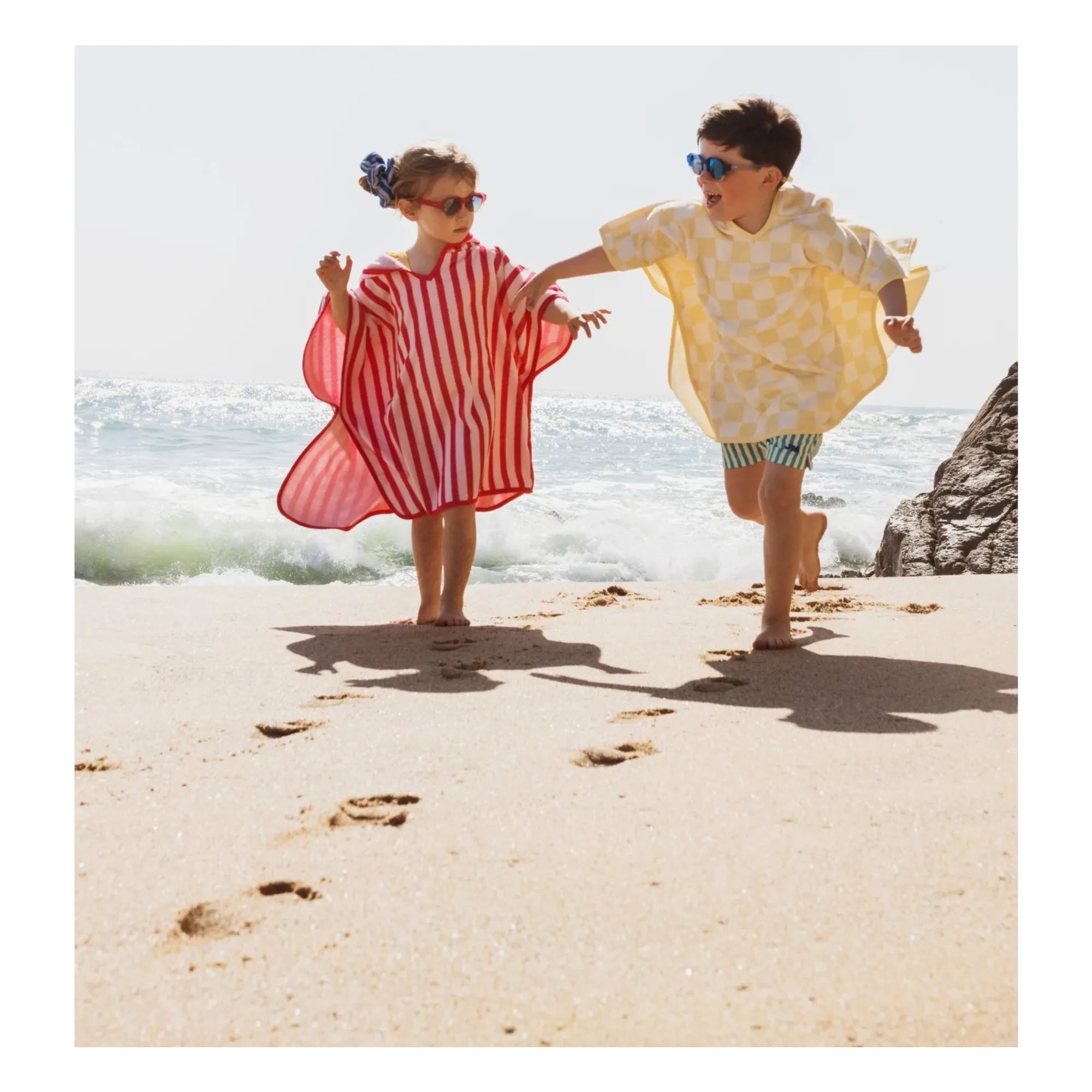 Jera Mini - Çizgili Havlu Poncho | Pembe