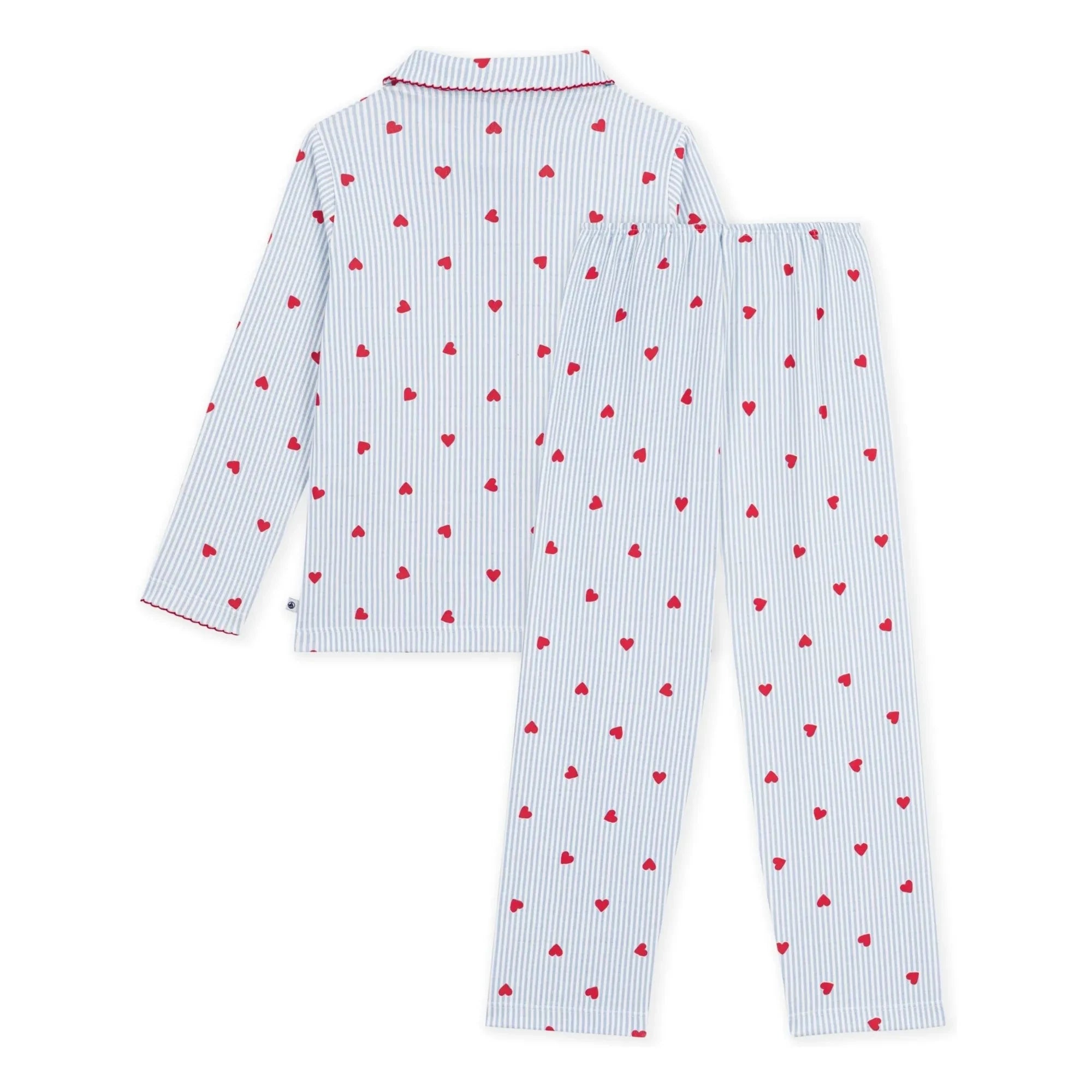 Petit Bateau - Çizgili Kalpli Pijama Gömleği Organik Pamuk | Mavi