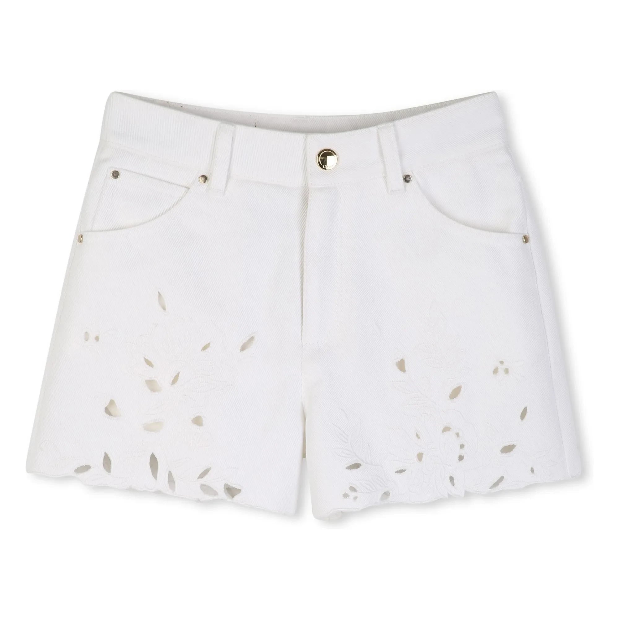 Chloé – Bestickte Shorts aus Bio-Baumwolle | Weiß