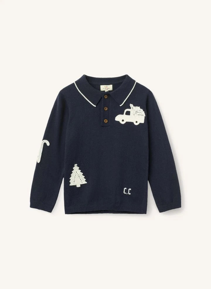 Copenhagen Colors - Polohemd mit Strick-Patches | Marineblau