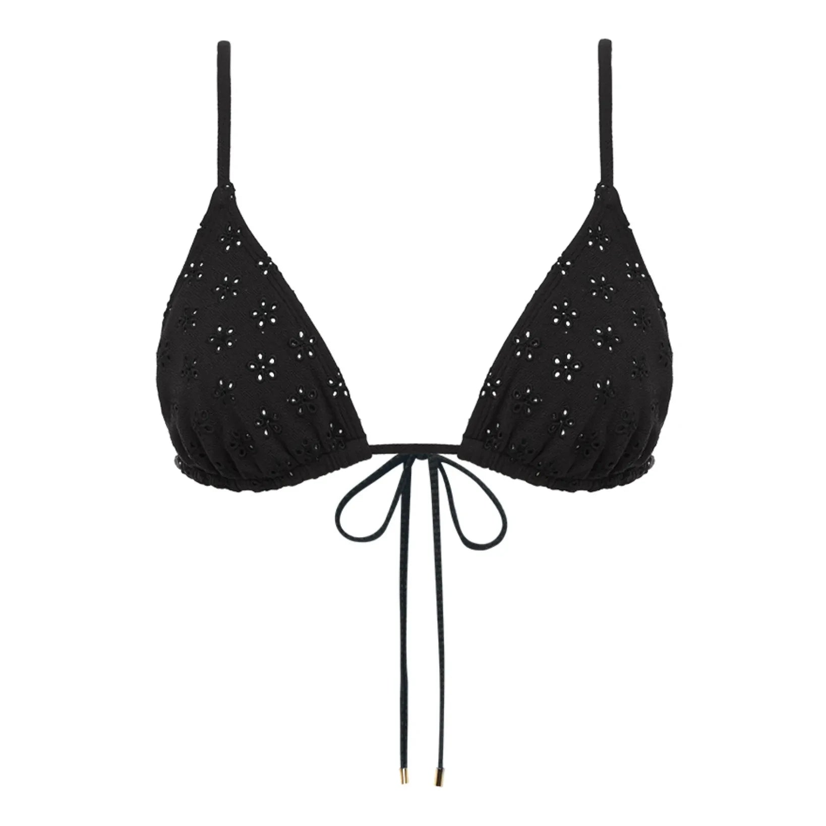 Peony – besticktes Tanga-Bikinioberteil | Schwarz