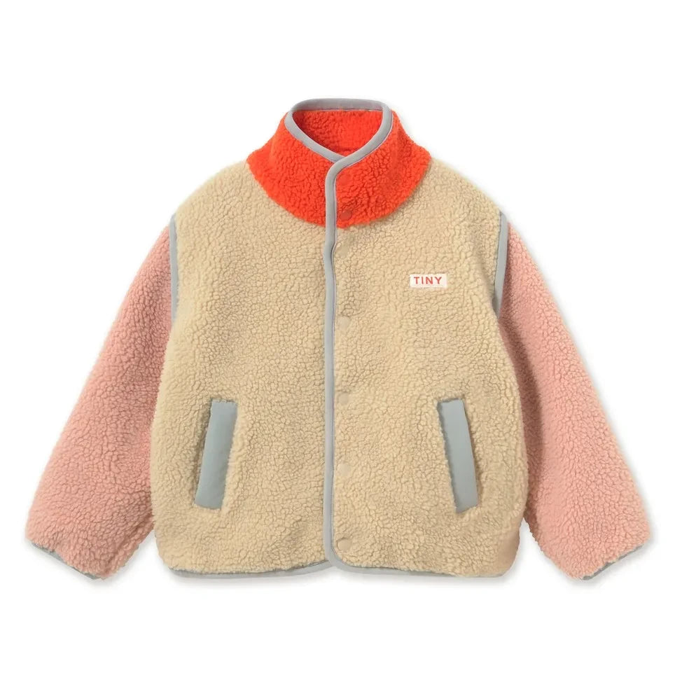 Tinycottons – Sherpa-Jacke im Color-Blocking-Stil | Rosa