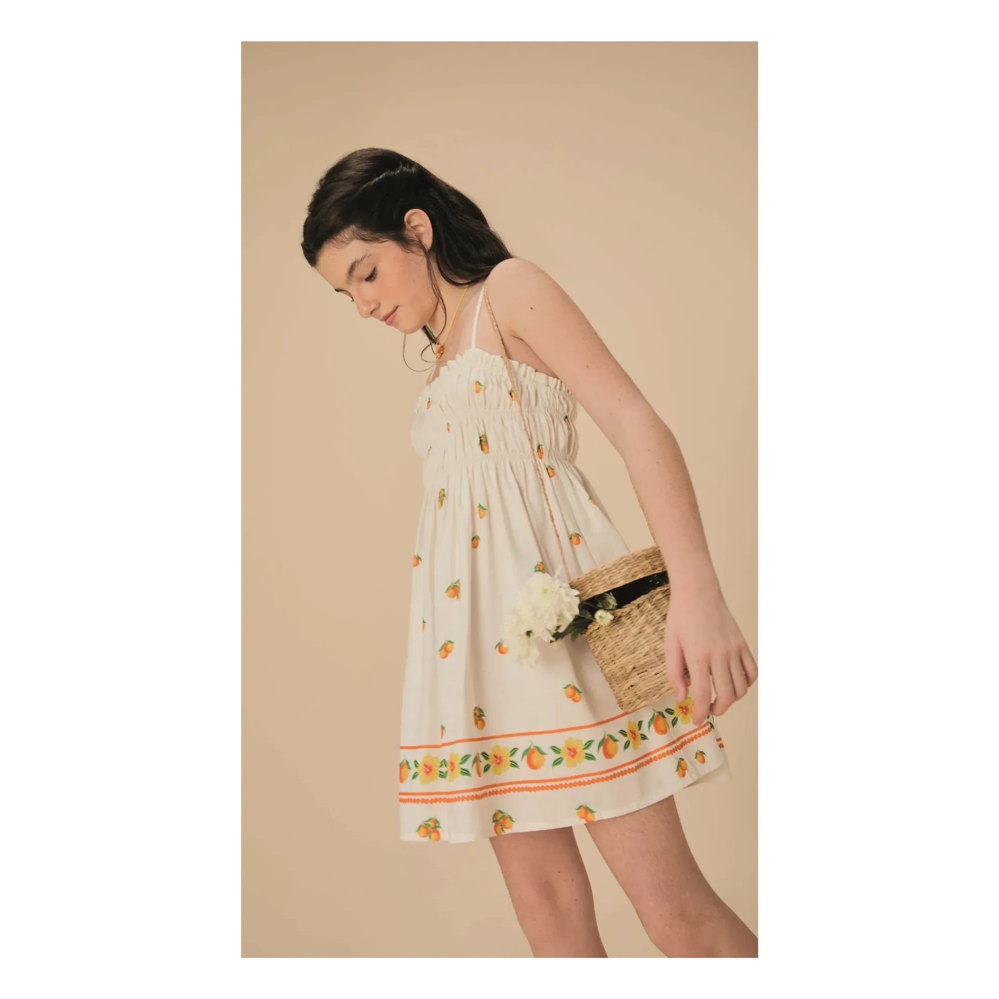 Fabula - Orange gerafftes Kleid | Weiß