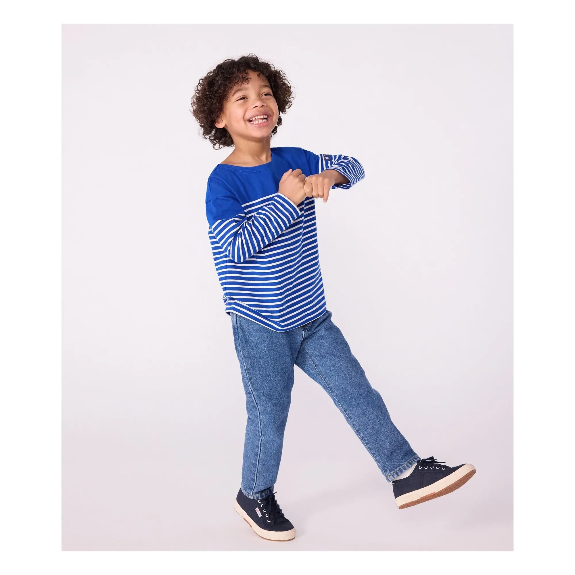 Petit Bateau - Logo Langarm Marinière T-Shirt Bio-Baumwolle | Blau