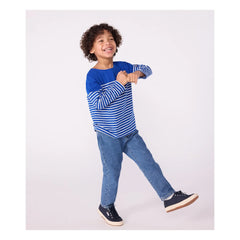 Petit Bateau - Logo Langarm Marinière T-Shirt Bio-Baumwolle | Blau