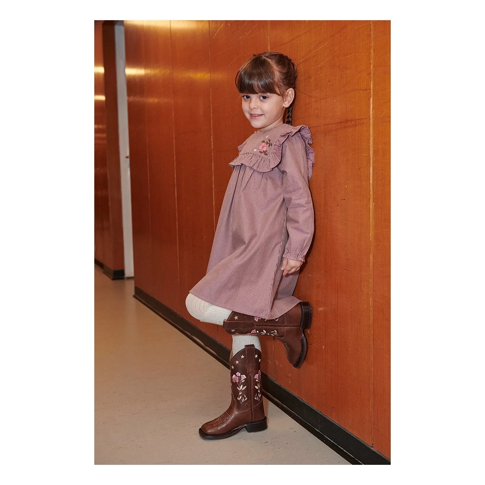 Copenhagen Colors - Besticktes kariertes Kleid | Rosa