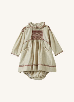Caramel - Mathilde Gestreifter Babykleid | Staubbraun