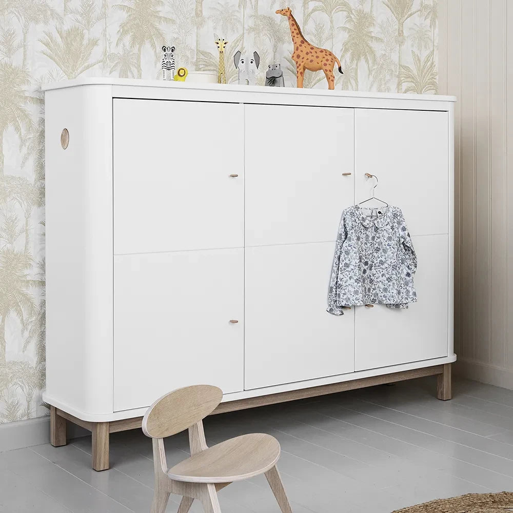 Oliver Furniture - 3-türige Eiche-Kommode mit mehreren Fächern | Weiß