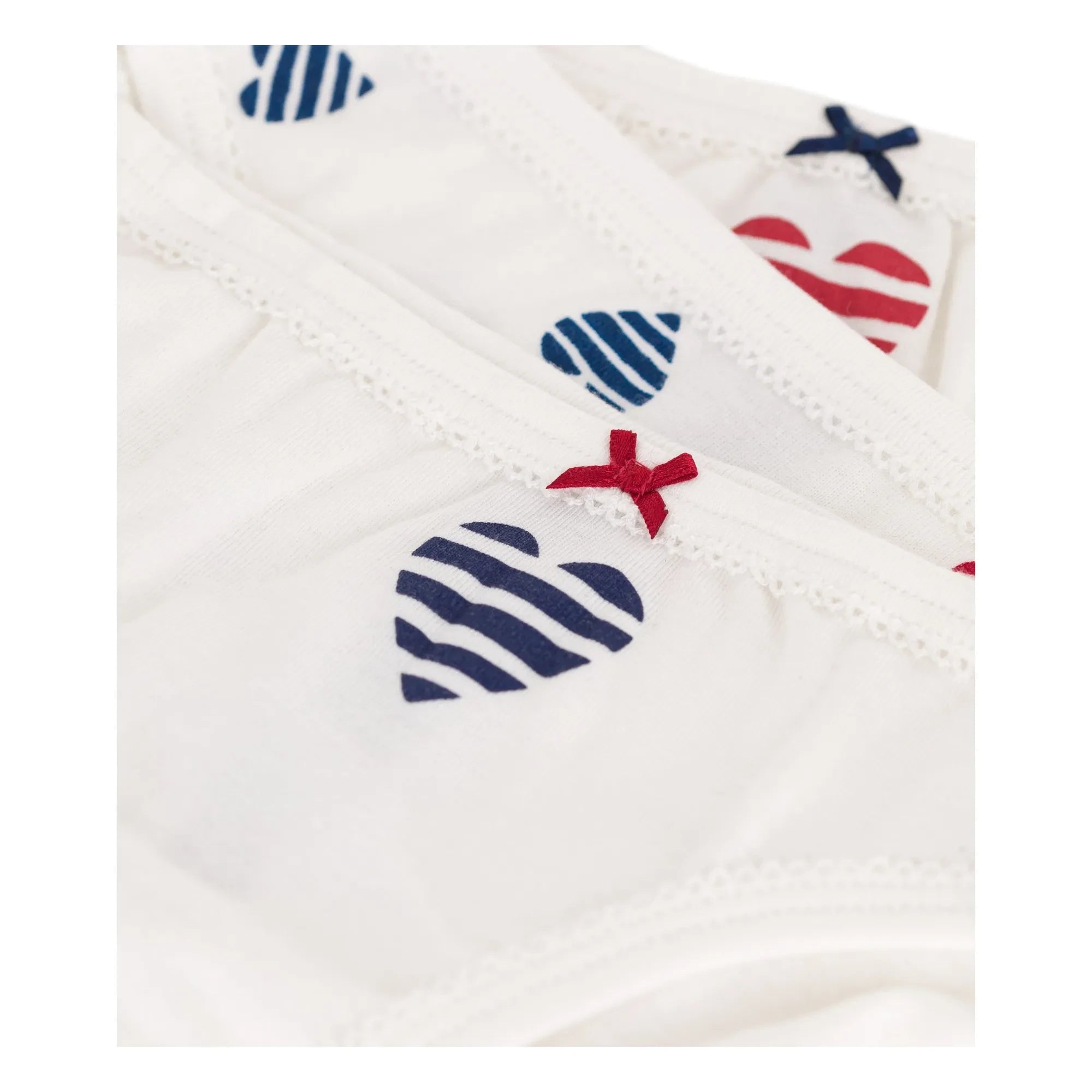 Petit Bateau - 3er-Pack gestreifter Slip mit Herz, Bio-Baumwolle | Ecru