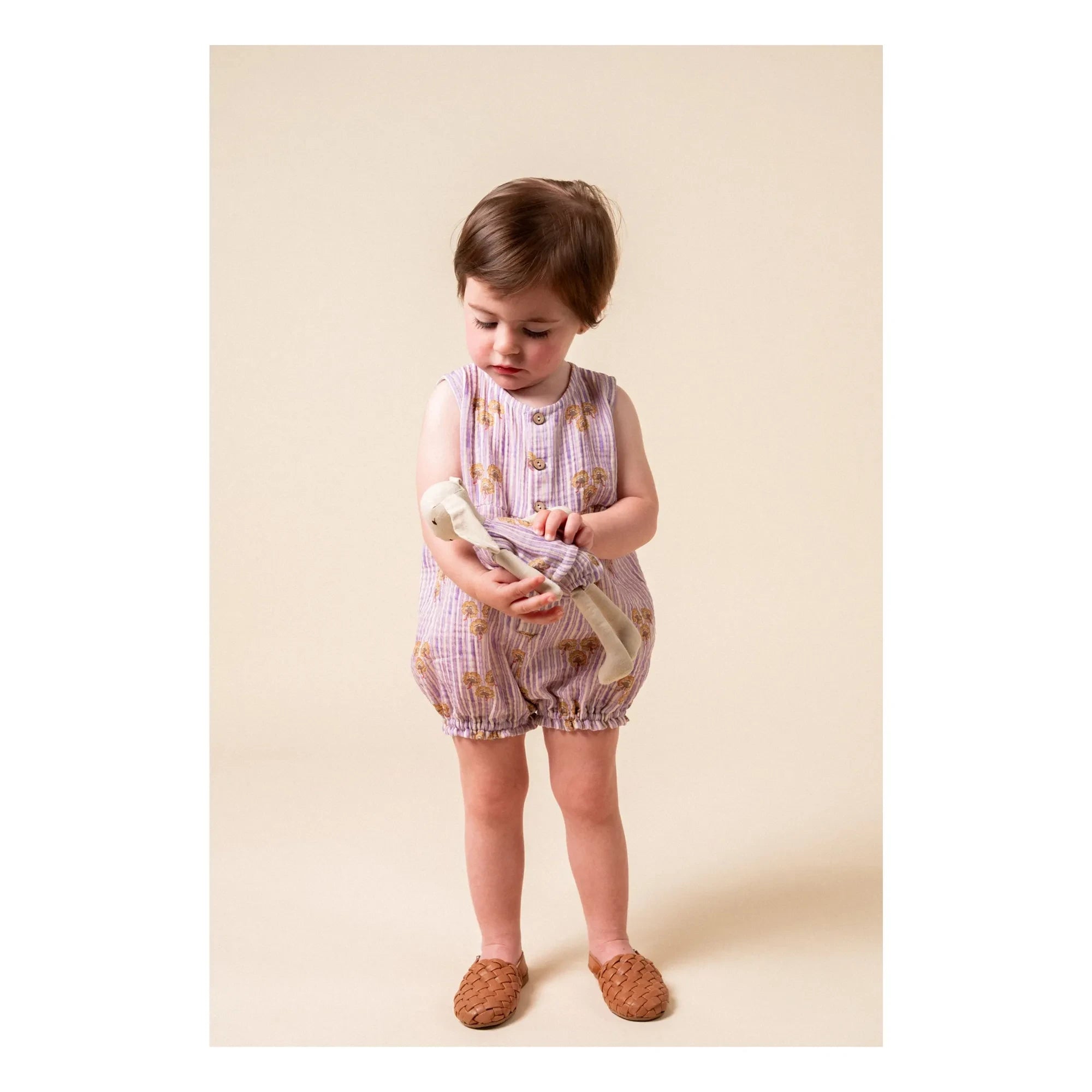 birinit - Gestreifter Bio-Baumwoll-Cinca-Strampler | Mauve