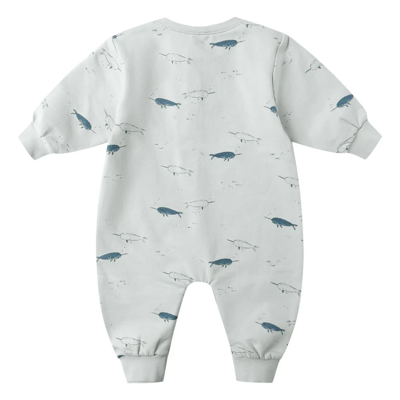 Quincy Mae – Bio-Baumwoll-Strampler Narwale | Hellblau