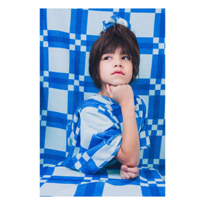 Jera Mini - Kariertes Handtuch-Poncho | Blau