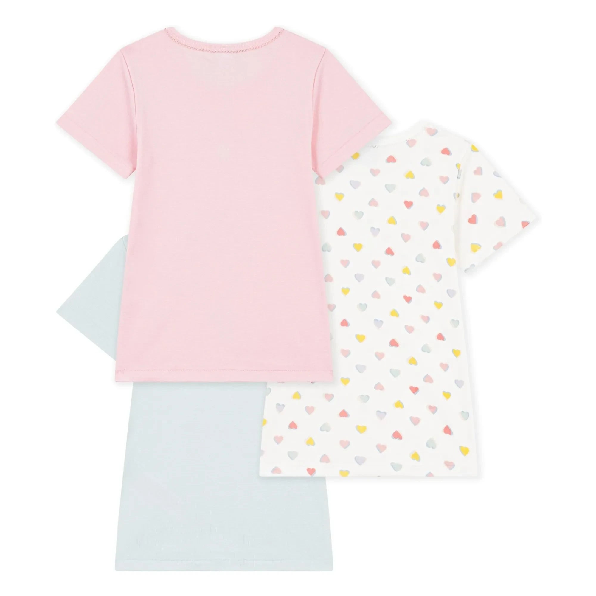 Petit Bateau - 3'lü Organik Pamuk Kalp Baskılı Tişört Seti | Pembe
