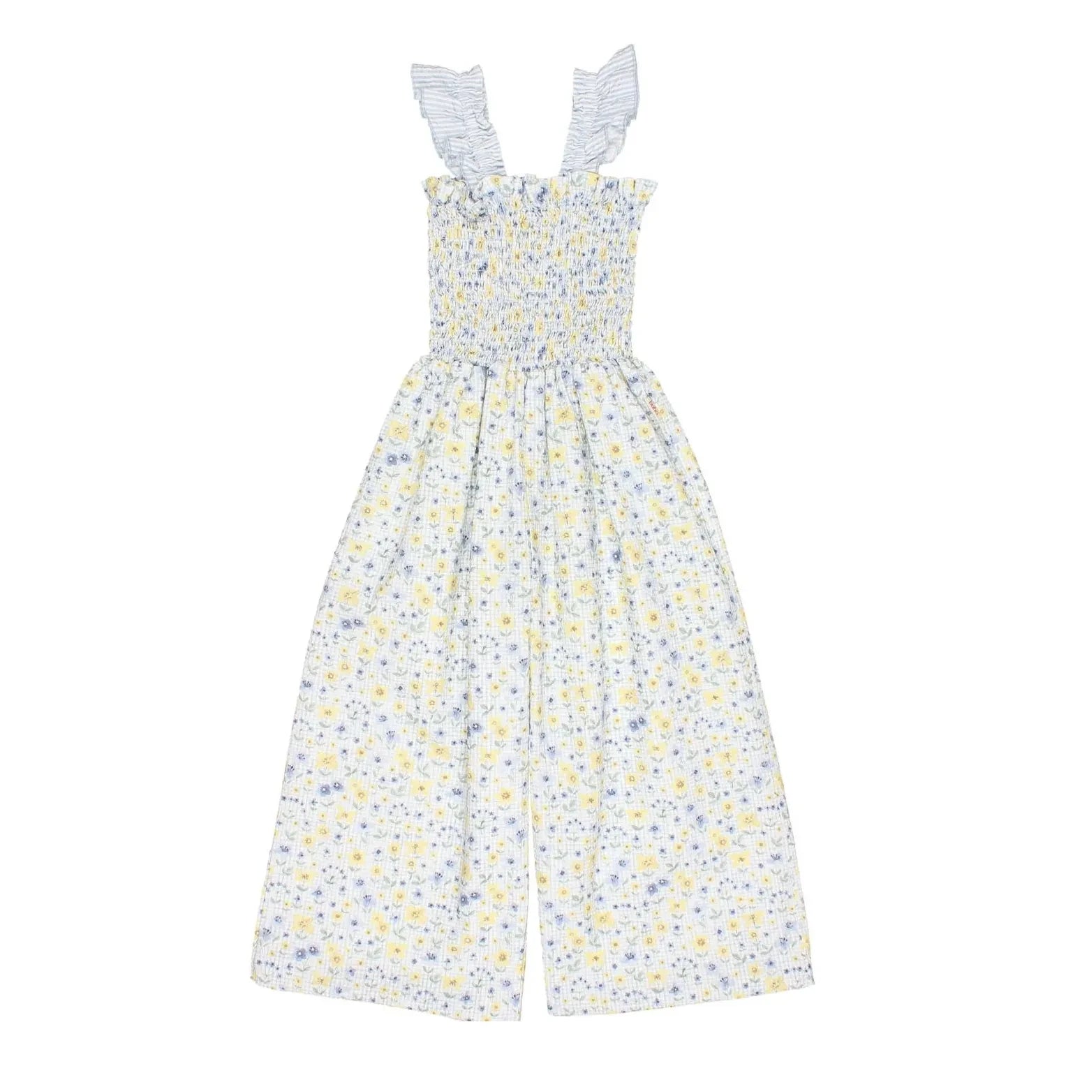 Búho - Seersucker Overall mit Blumenmuster | Hellblau