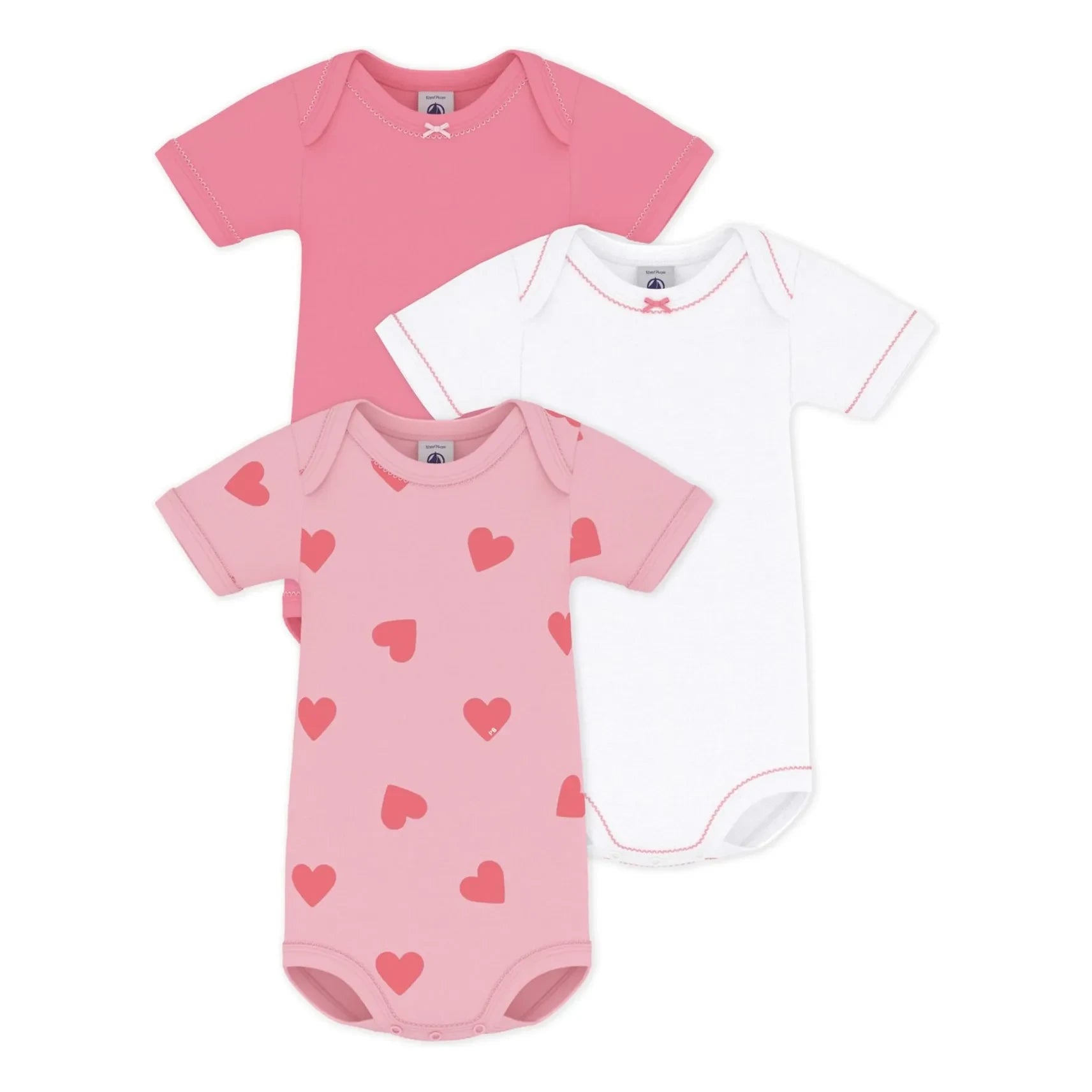 Petit Bateau – Body-Set mit 3 Herzen aus Bio-Baumwolle | Rosa