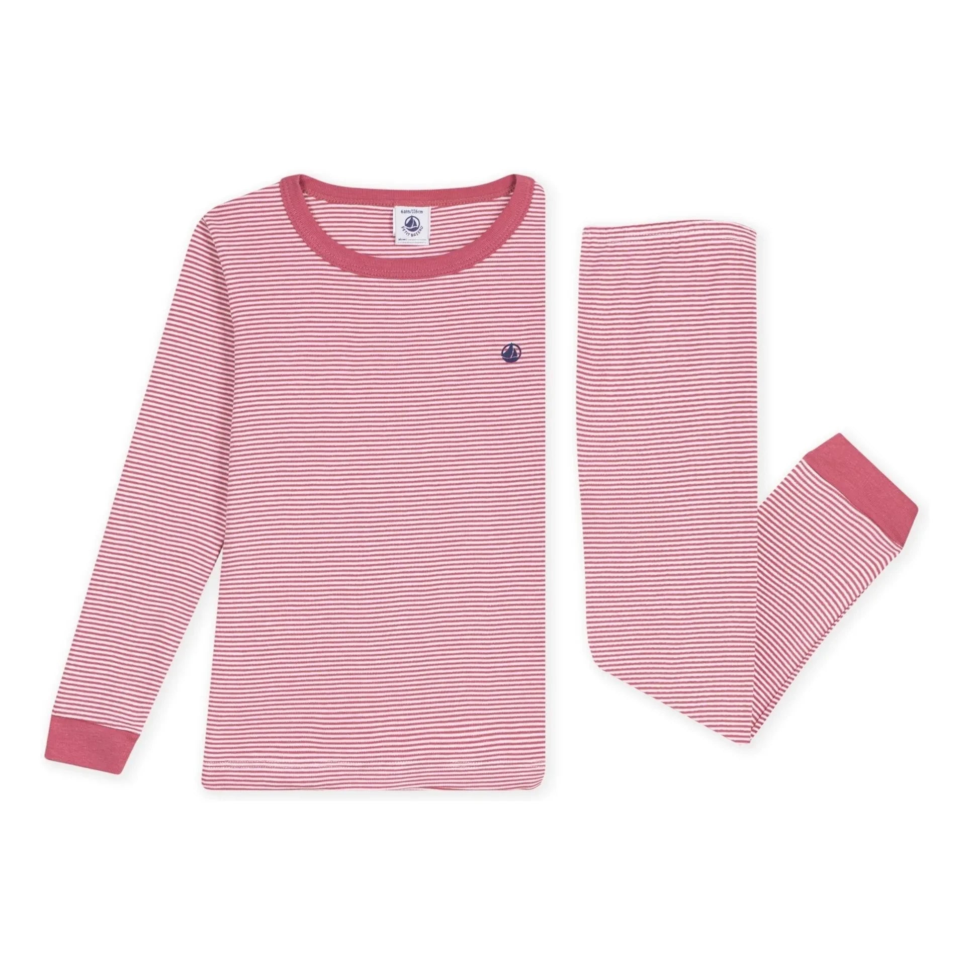 Petit Bateau - Milleraies Organik Pamuklu Dar Kesim Çizgili Pijama | Toz Pembe