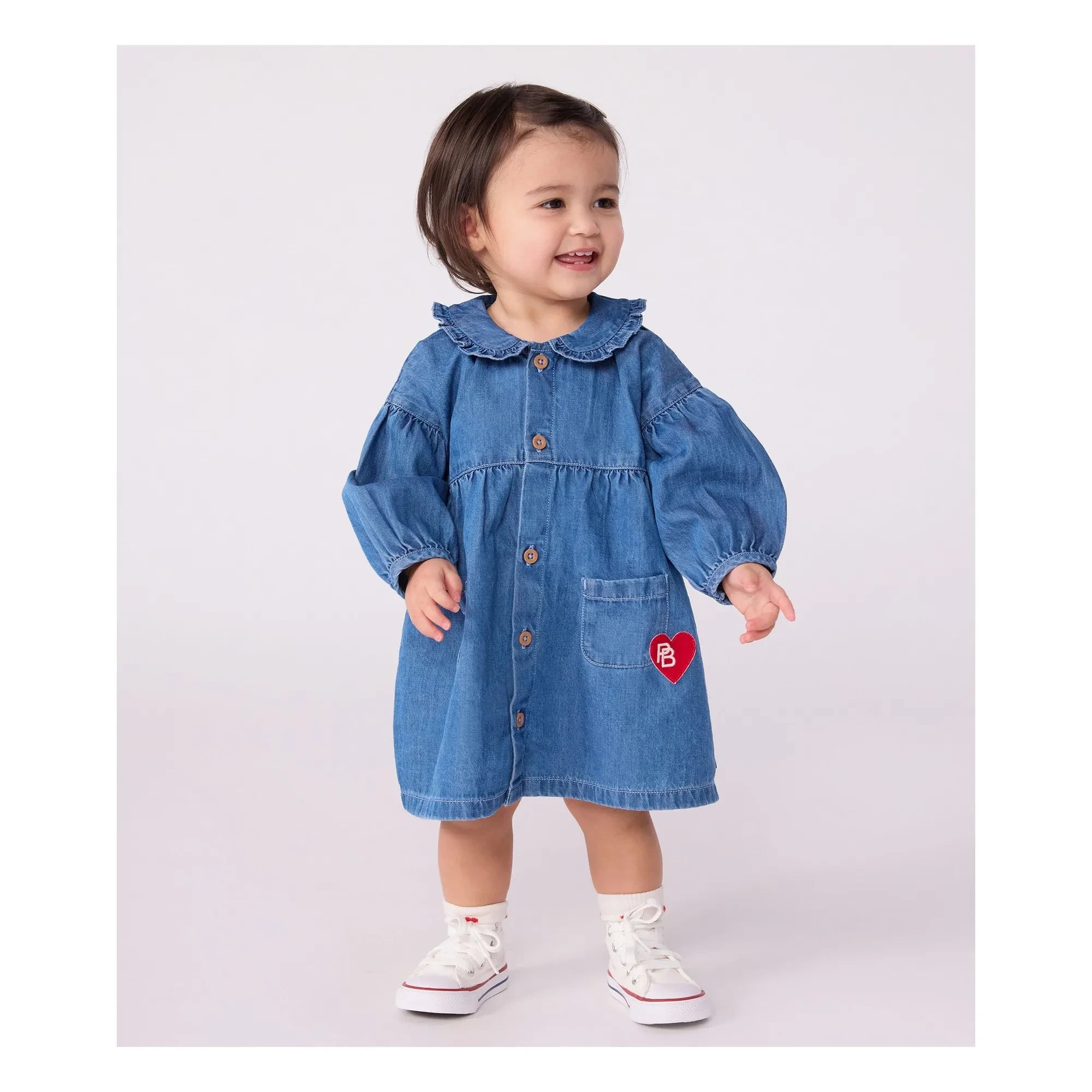 Petit Bateau - Kleid aus Bio-Baumwoll-Denim mit Kragen | Denim-Blau