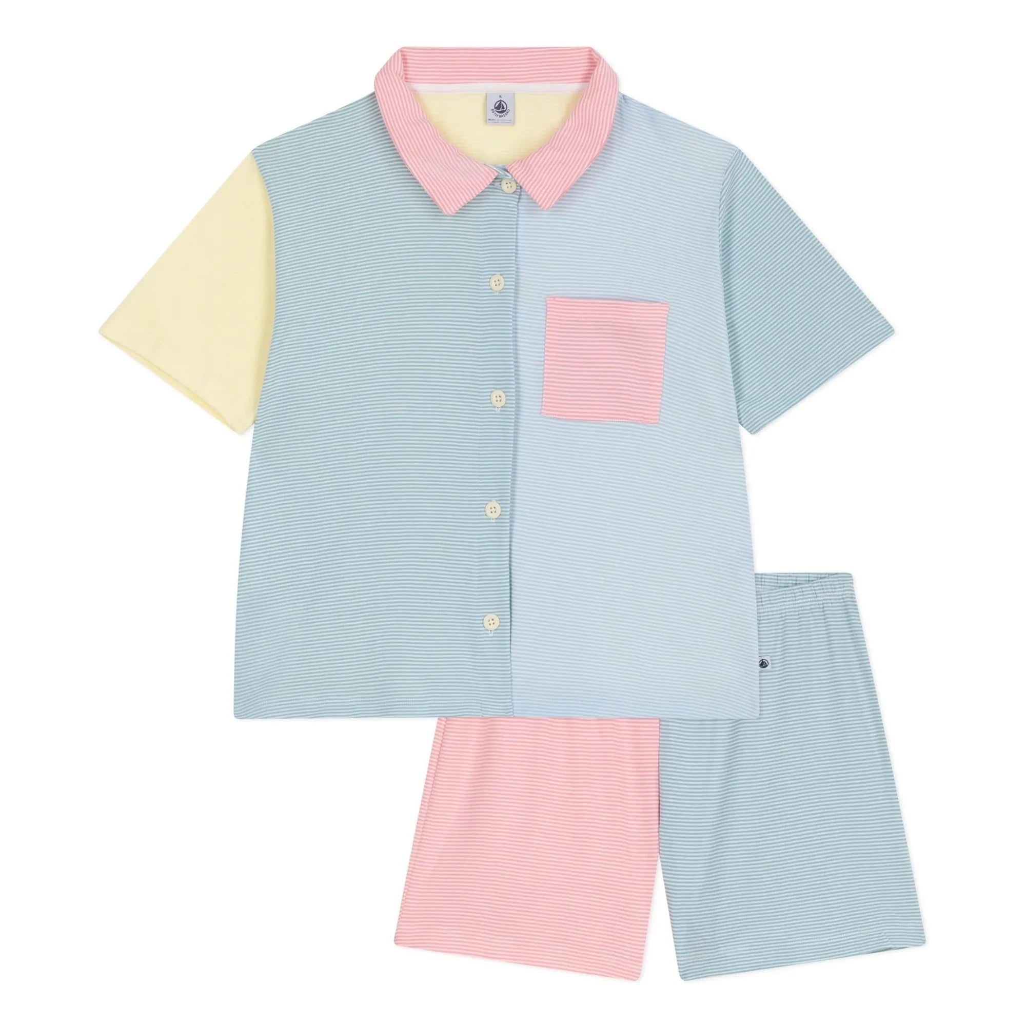 Petit Bateau - Grün gestreifter kurzer Pyjama