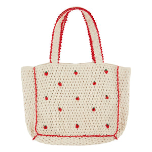 Emile et Ida - Gehäkelte Tote-Tasche mit Erdbeeren | Creme