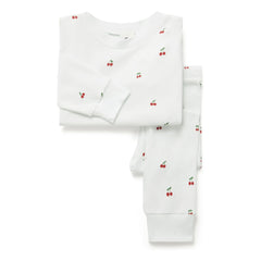 Sleepy Doe - Bio-Baumwoll-Pyjama mit Kirschmuster | Weiß