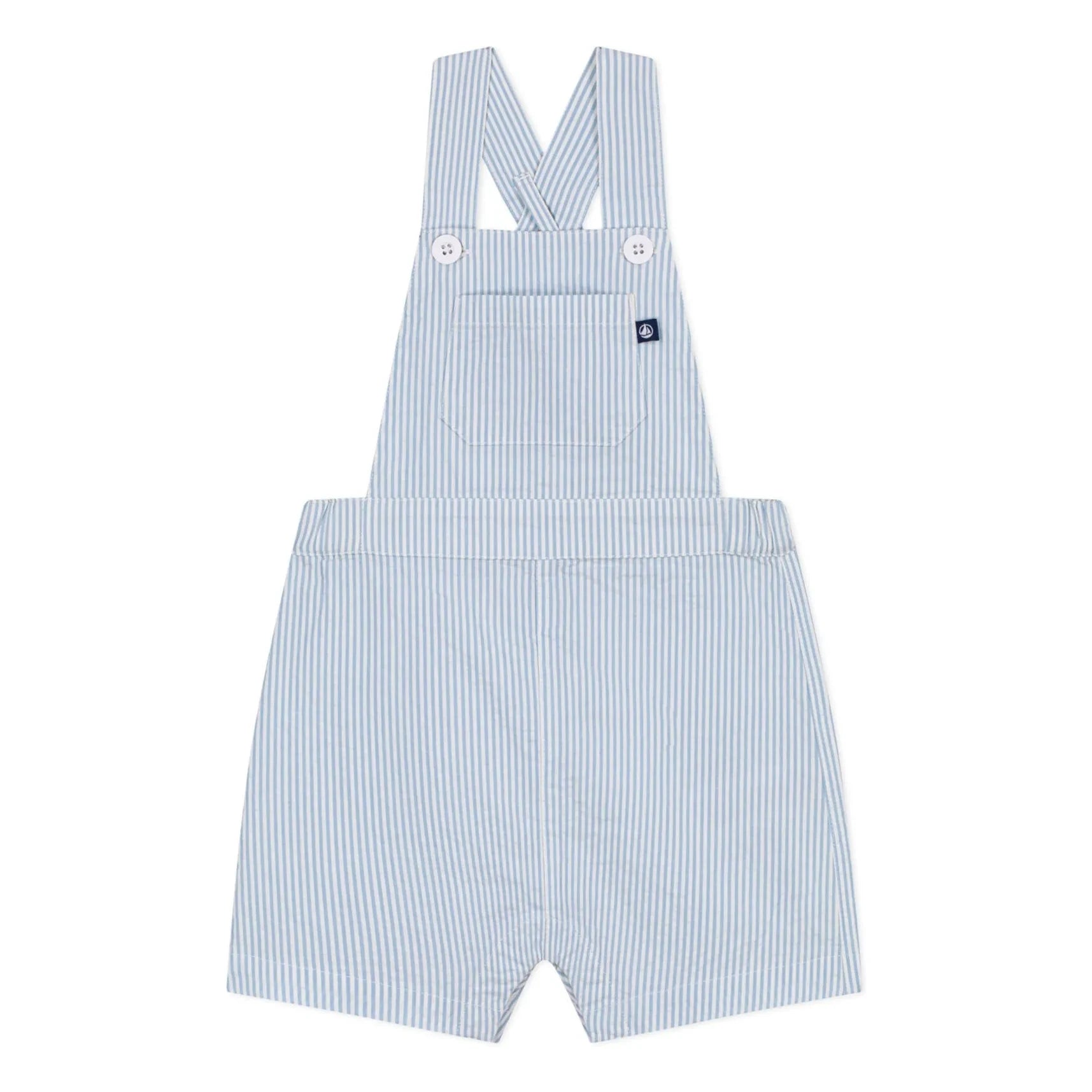 Petit Bateau - Gestreifte Seersucker Bio-Baumwoll-Kurzlatzhose | Hellblau