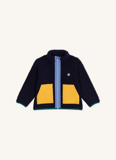 Petit Bateau - Midnight blaufarbige Colorblock-Sherpa-Jacke