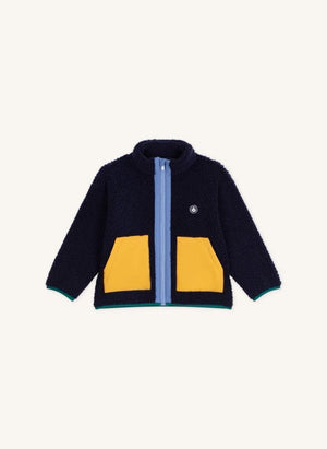 Petit Bateau - Midnight blaufarbige Colorblock-Sherpa-Jacke