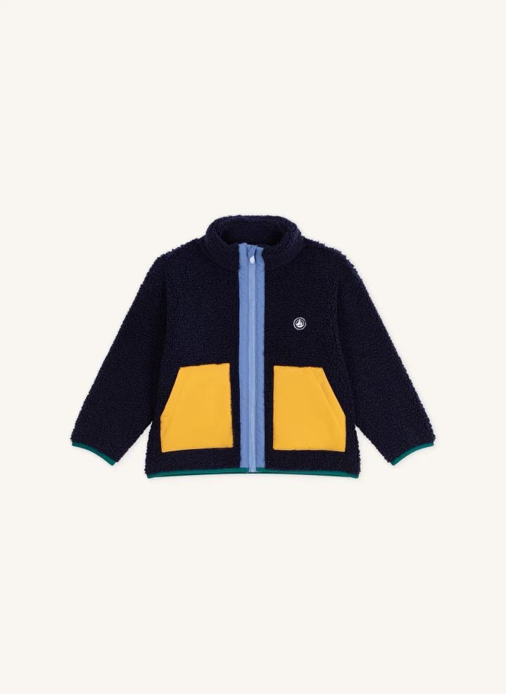 Petit Bateau - Midnight blaufarbige Colorblock-Sherpa-Jacke