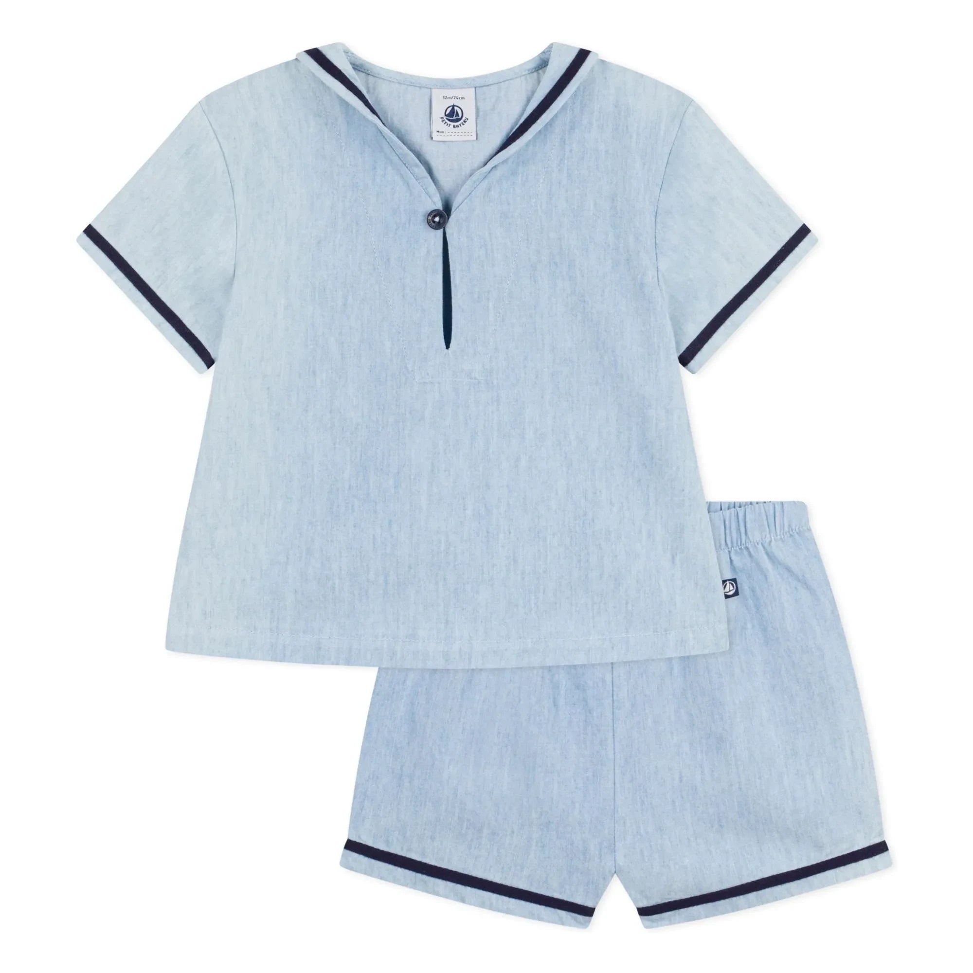 Petit Bateau - Chambray Oberteil und Kragenset | Hellblau
