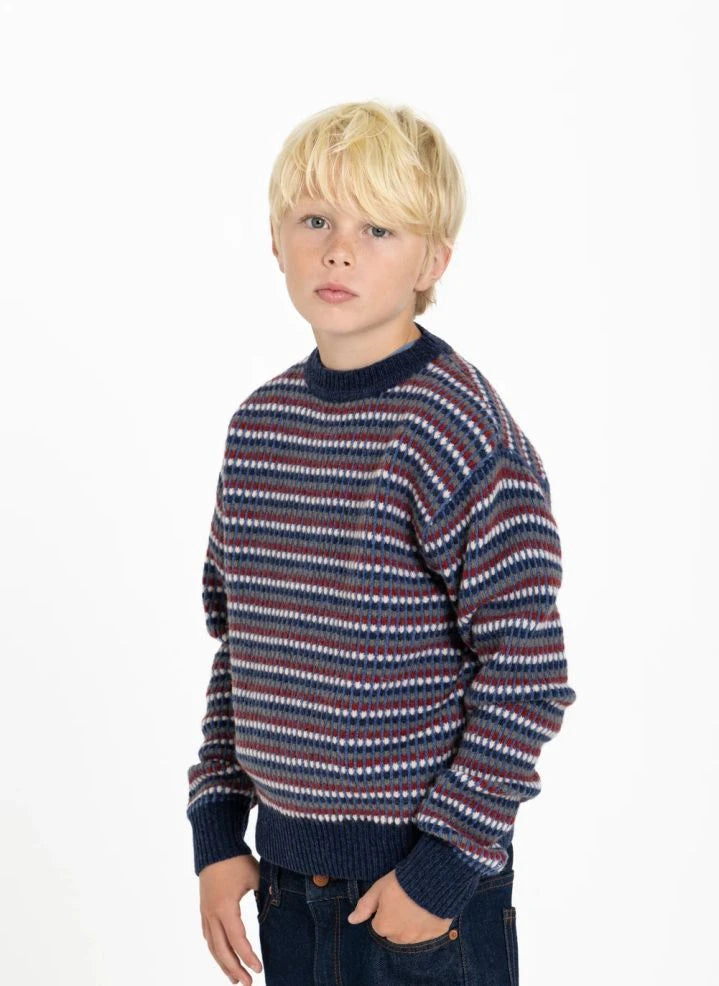 Finger in der Nase - Mathis Jacquard Merino Wollpullover | Indigo Blau