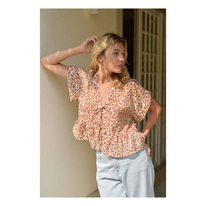 Marlot Paris - Suzon Leopard Bluse Baumwoll-Voile - Damenkollektion | Hellrosa