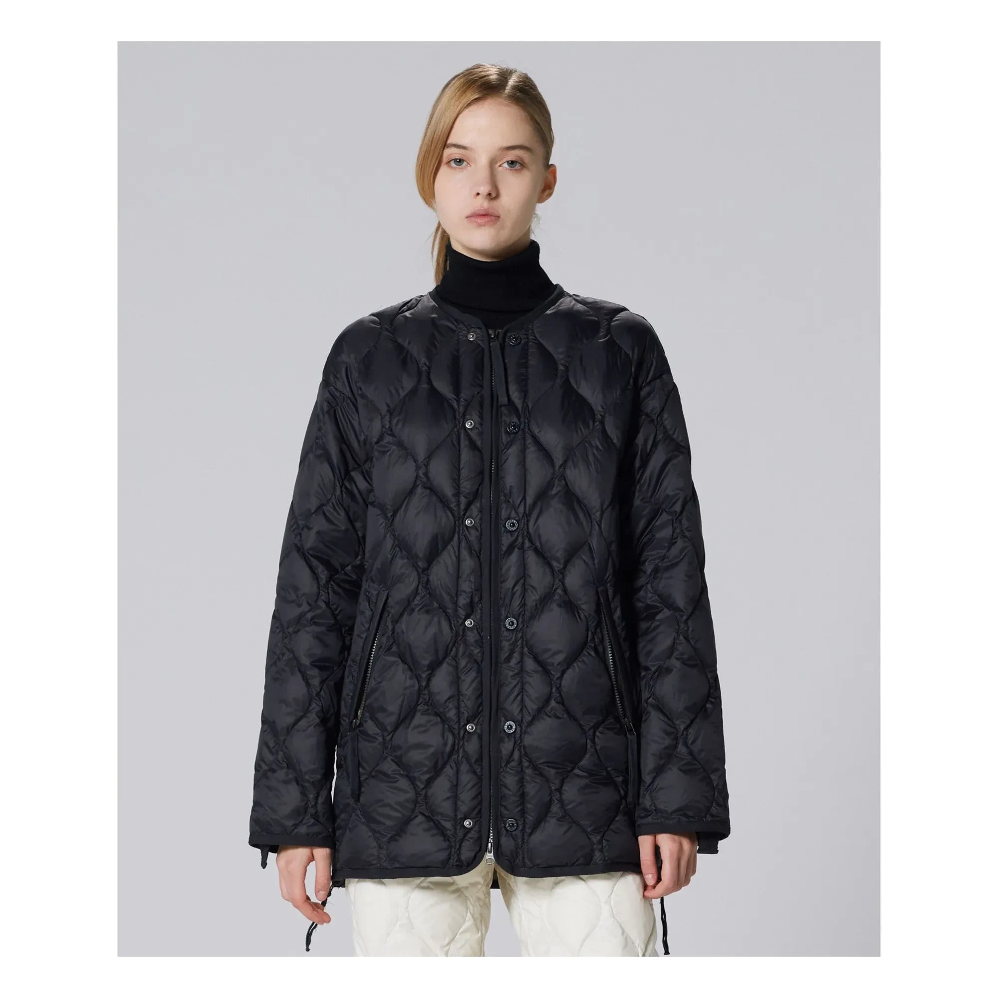 Taion - Unisex Lange Militär-Steppjacke | Schwarz