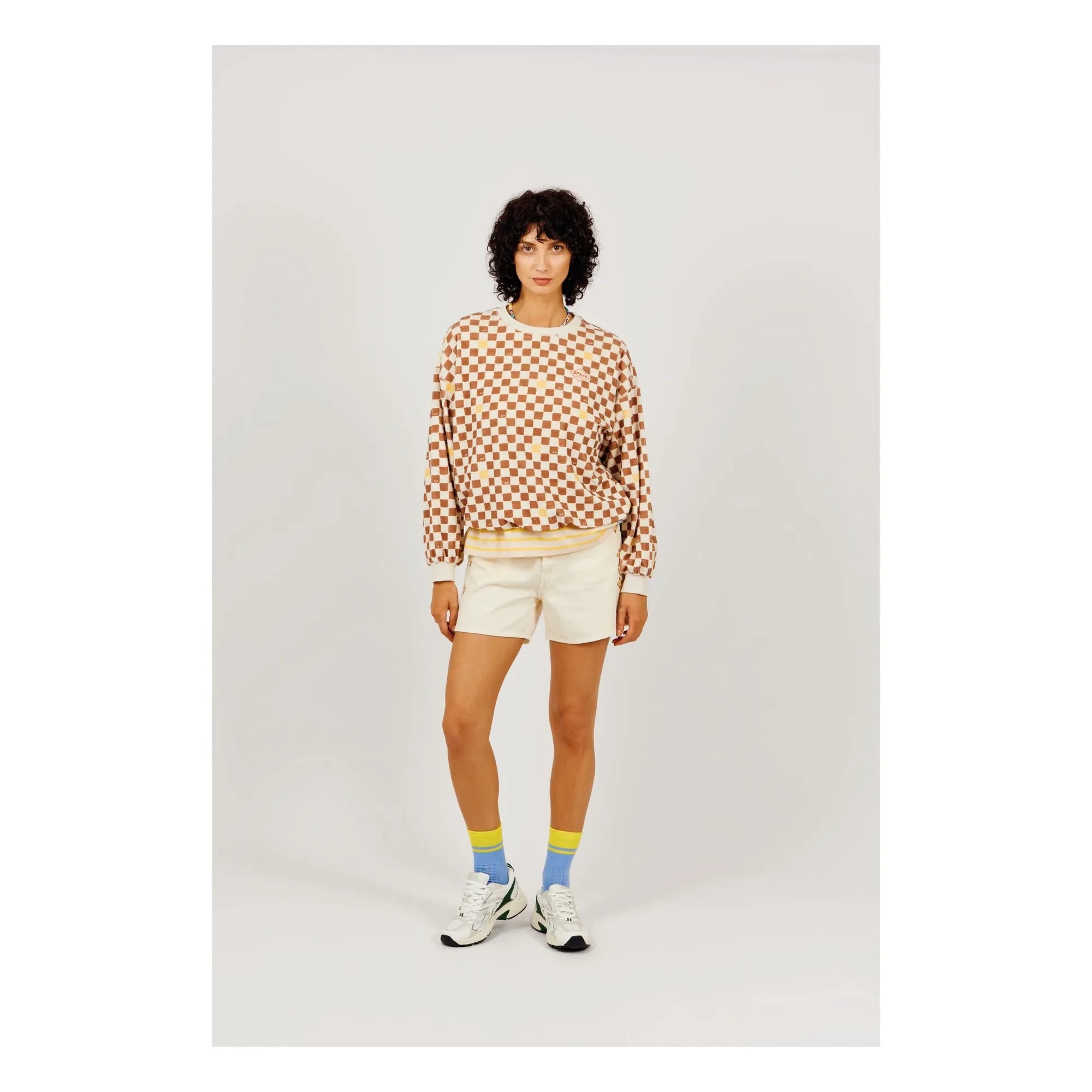 a.p - Damier Frottee-Sweatshirt aus Bio-Baumwolle | Braun