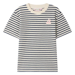 Bonpoint - Gestreiftes Lila T-Shirt | Ecru