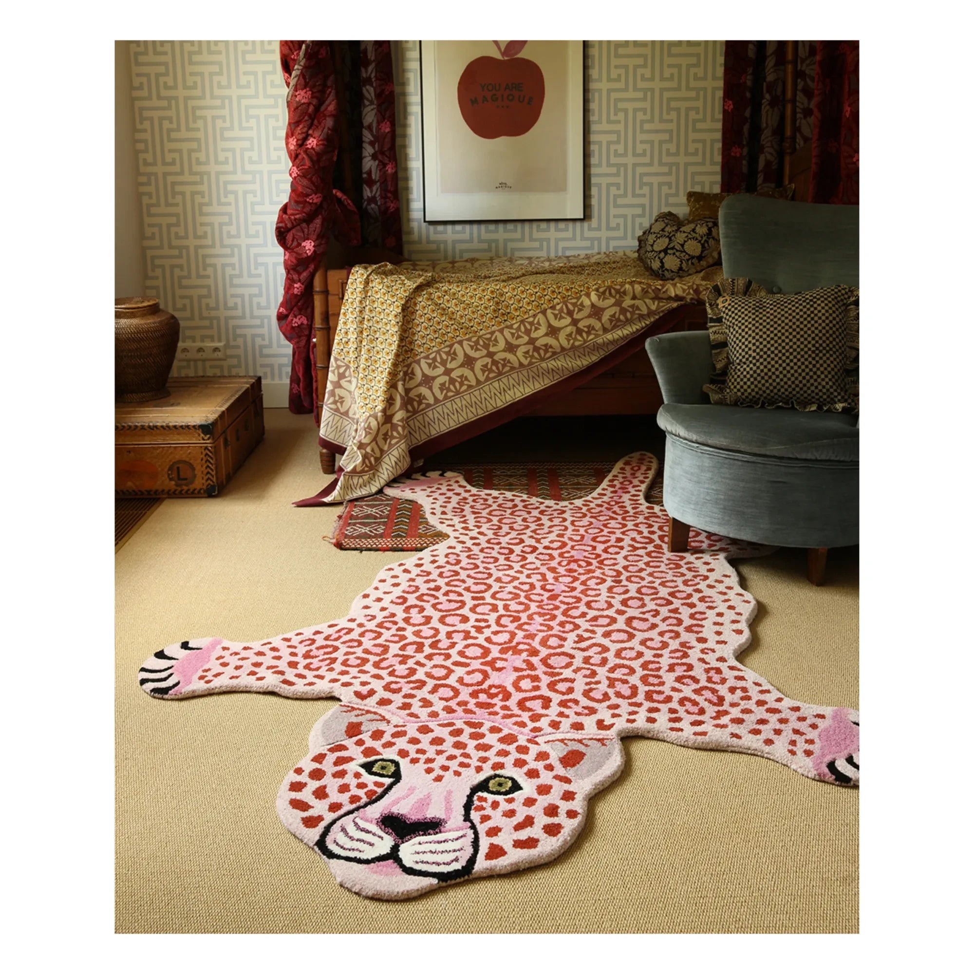 Doing Goods - Rosa Wolle Leopard Teppich | Rosa