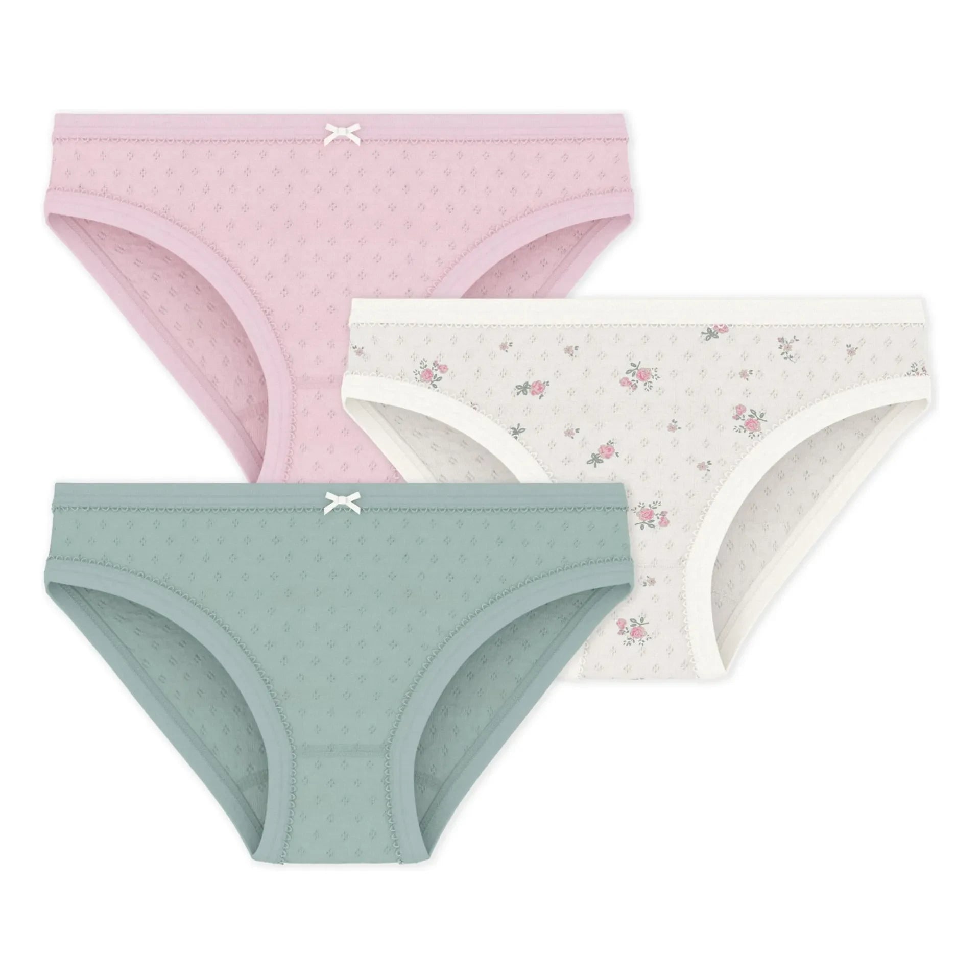 Petit Bateau – Batch 3 offene bestickte Höschen | Rosa