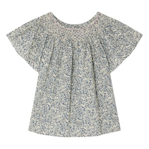 Bonpoint - Nella Fleurie Bio-Baumwoll-Rüschenbluse | Preußischblau