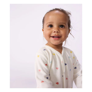 Petit Bateau - Strampler Cœurs Samtpyjama | Weiß