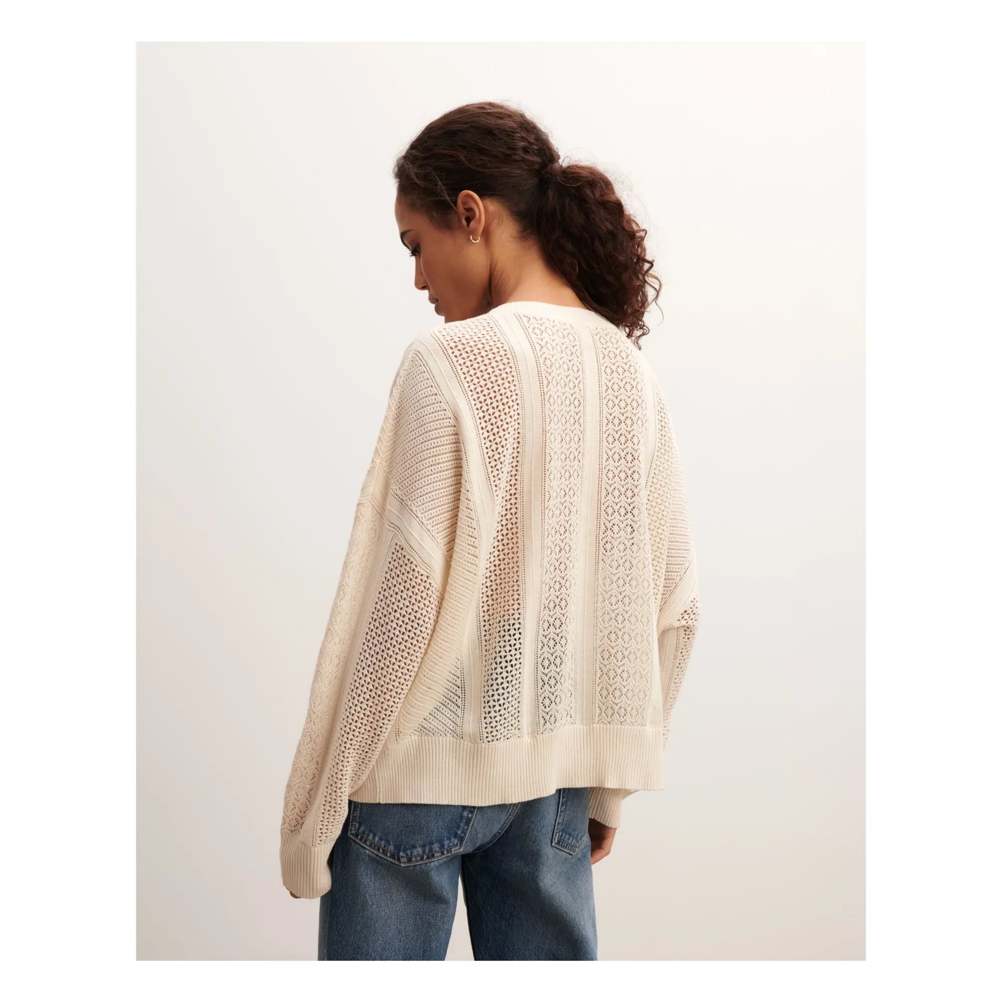 Bompard – Oversize Patchwork Pointelle Pullover aus Seide und Kaschmir | Natural