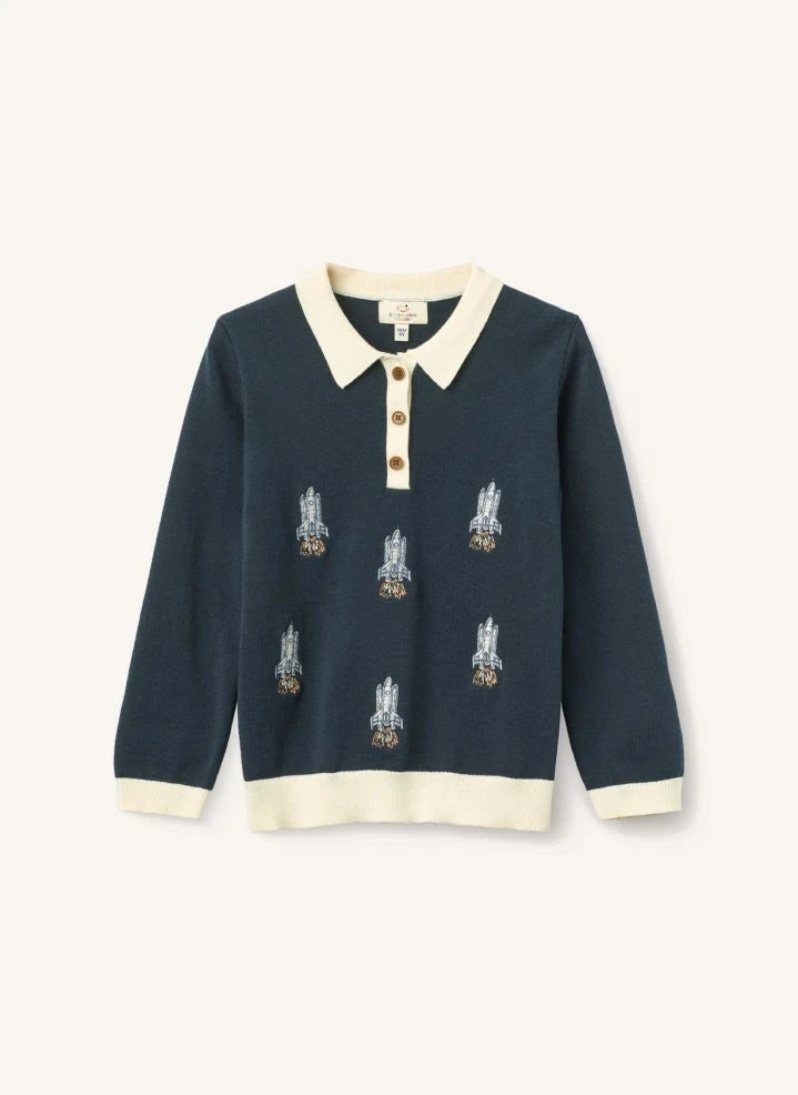 Copenhagen Colors - Organisches Baumwoll-Polohemd mit Raketenstickerei | Marineblau