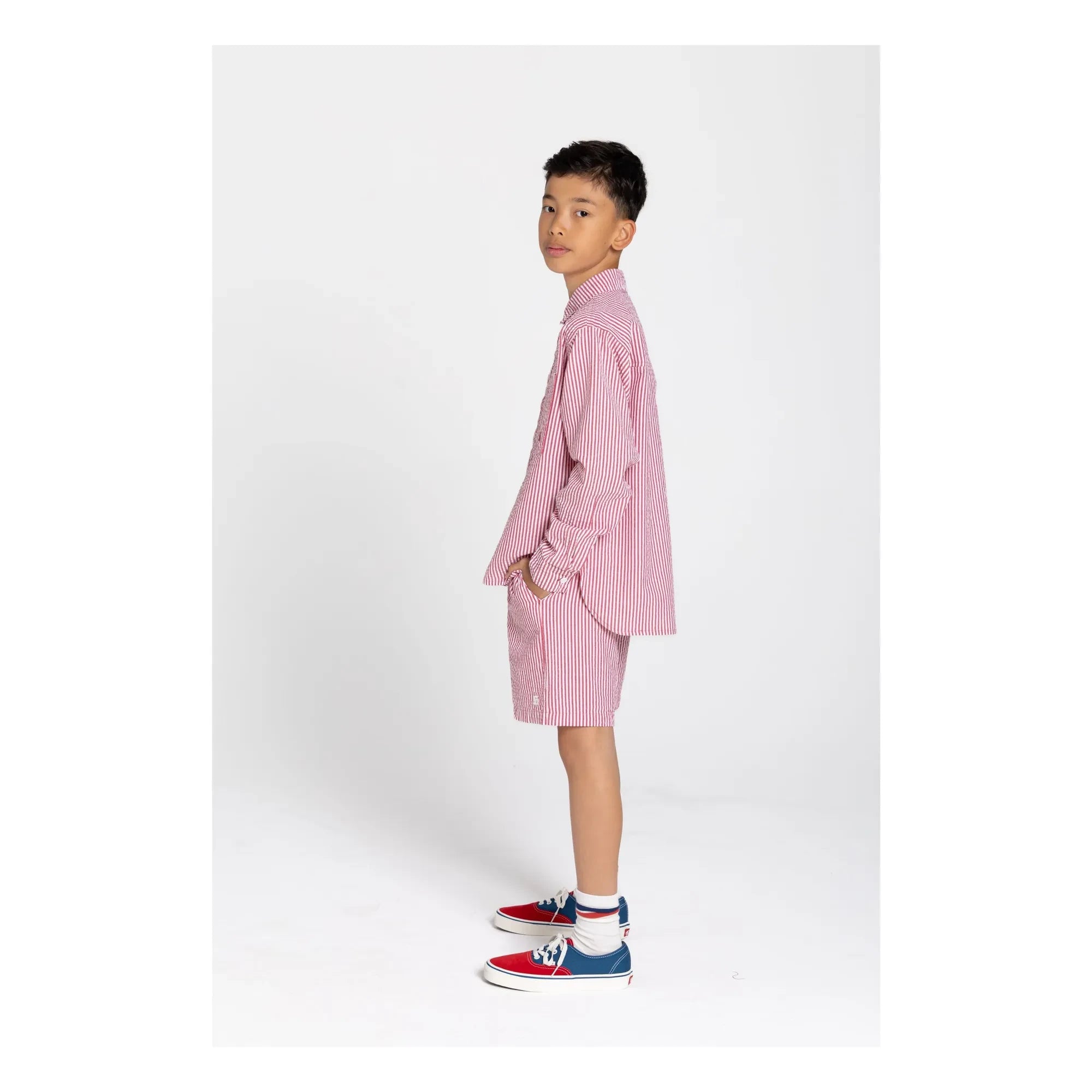 Smallable Kid - Gestreifte Tom Shorts | Kirschrot