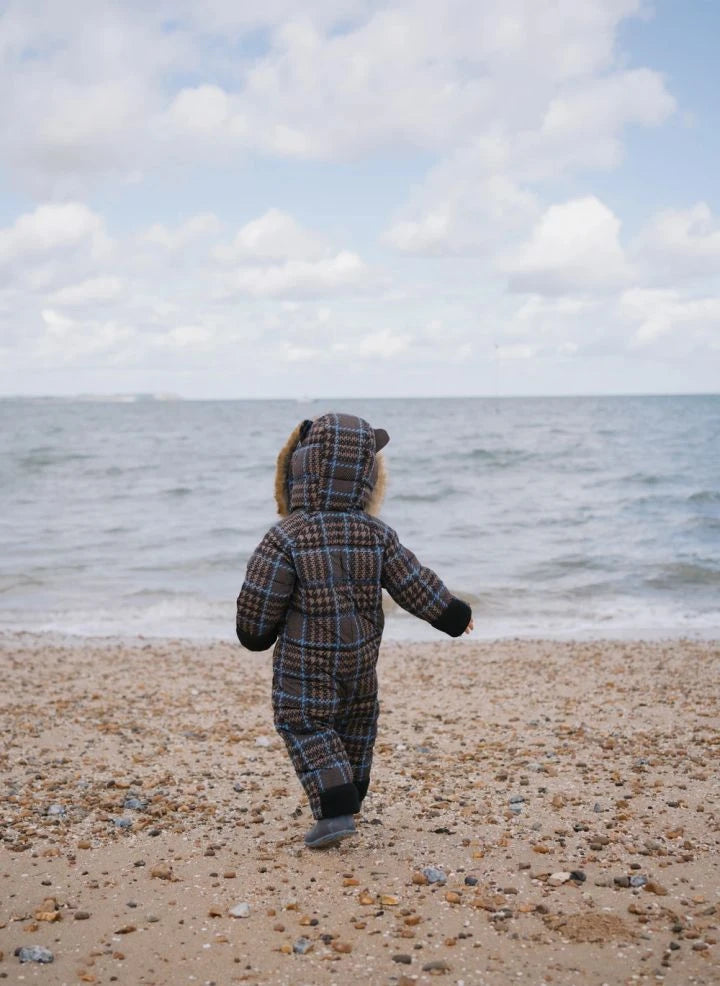 Töastie - Wasserdichter Kunstpelzteilen Kapuzen Cloud-Jacke, aus recycelten Fasern, Kariert | Blau
