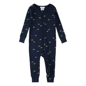 Petit Lem - Gerippter Pyjama Grashüpfer Bio-Baumwolle | Marineblau