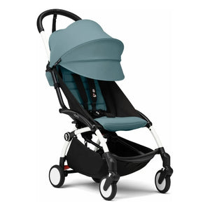 Stokke® - YOYO³ Komplettkinderwagen für Kinder ab 0 und ab 6 Jahren, weißes Gestell | Aqua