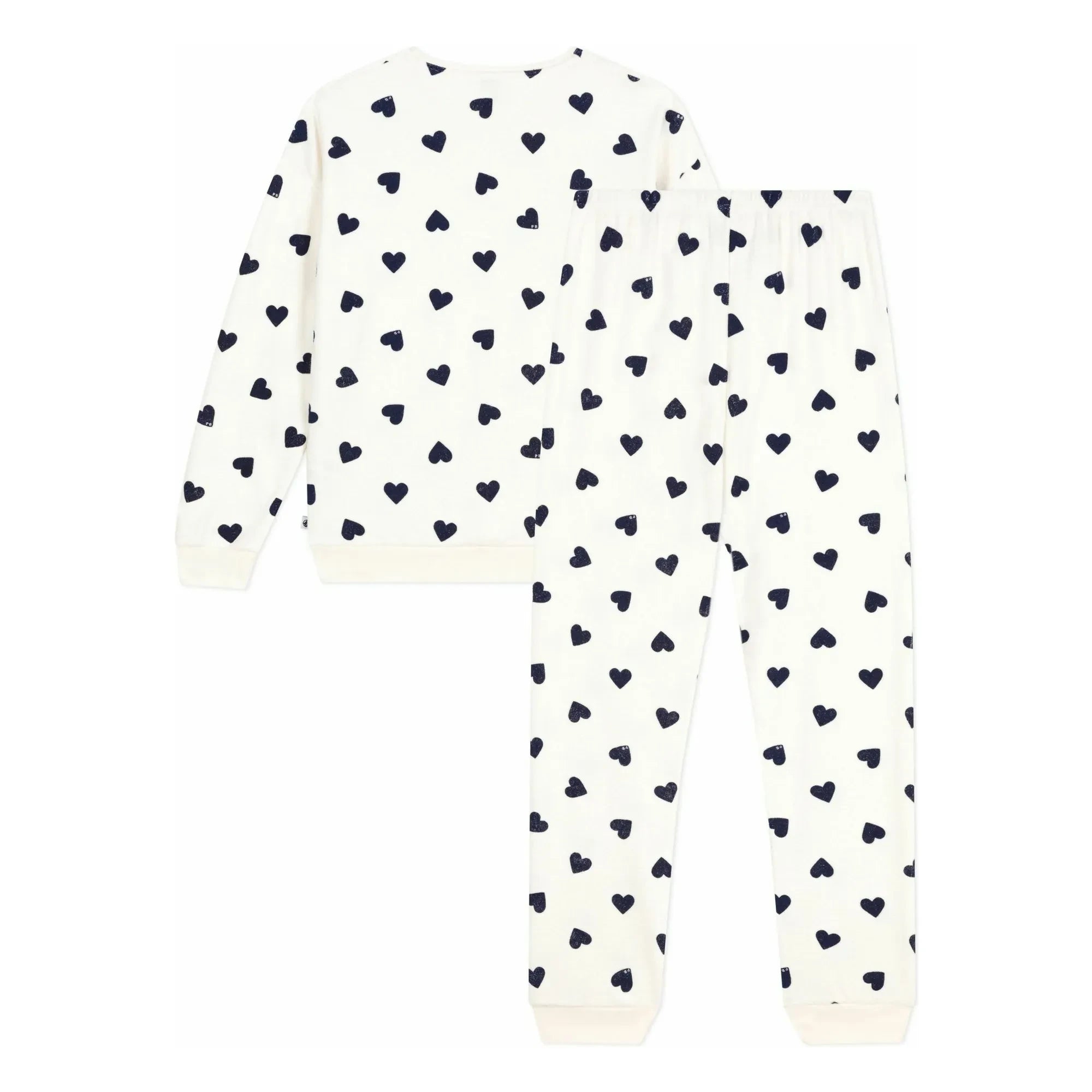 Petit Bateau - Pyjama mit Schwammherz | Ecru