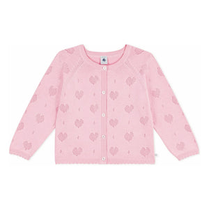 Petit Bateau – Strickjacke Ajour-Herzen aus Bio-Baumwolle | Rosa