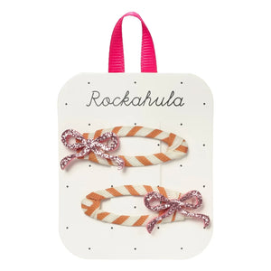 Rockahula Kids - Pink gestreifte Schleifen-Haarspangen | 2er-Set