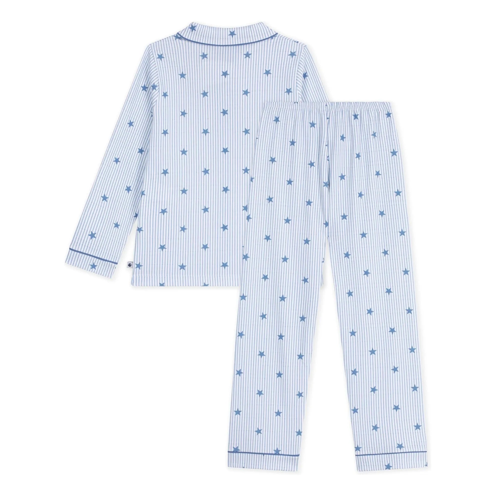 Petit Bateau - Çizgili Yıldızlı Organik Pamuk Pijama Gömleği | Mavi