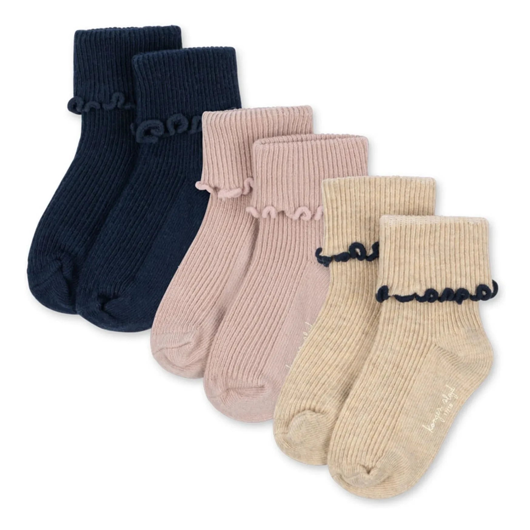 Konges Sløjd - 3er-Pack Rippstrick Socken mit Rüschen | Beige