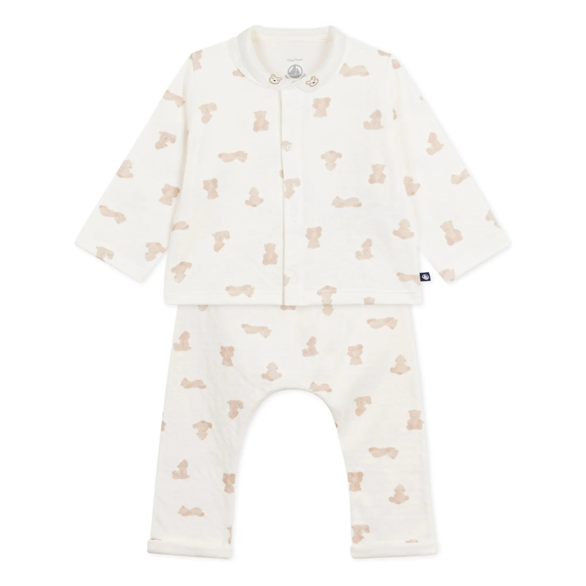 Petit Bateau - Bio-Baumwolle Tubique Teddy-Weste und Hose Body-Set | Weiß